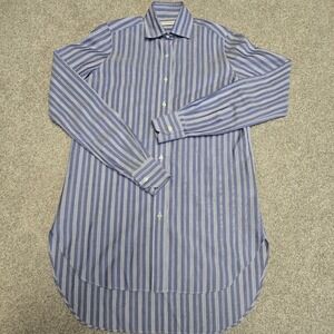 ANN MASHBURN Women's Cotton Poplin Boyfriend Shirt in Striped Blue/ White Size S